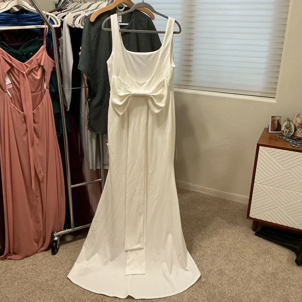 NWT Lulu’s Loving Fate Bow Square Neck Backless Maxi Wedding Dress Extra Large - Picture 5 of 12